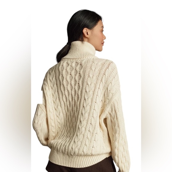 Anthropologie Pilcro Oversized Turtleneck Cable-Knit Sweater in Cream|Medium|NWT - Picture 2 of 6